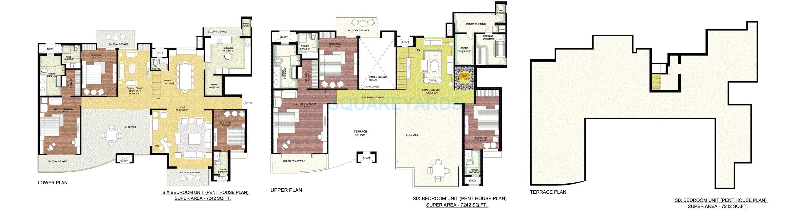 Floor plan of 6 BHK 7242 Sq. Ft. Penthouse in Tulip Ace, Gurgaon