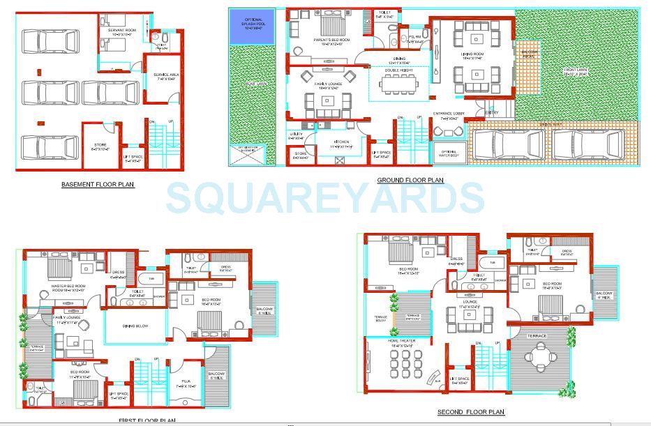 Floor plan of 6 BHK 7500 Sq. Ft. Villa in Tulip Ivory, Gurgaon