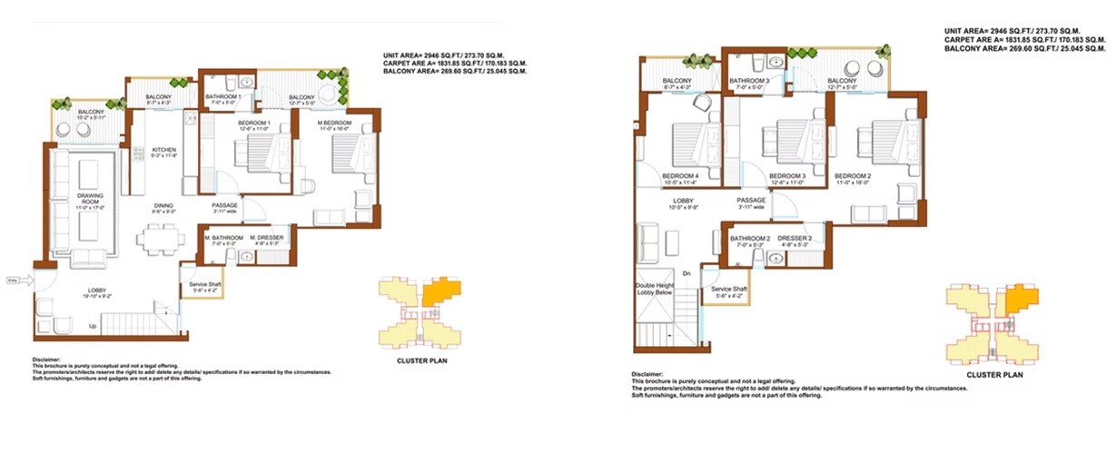 Floor plan of 5 BHK 2946 Sq. Ft. Apartment in Tulip Yellow, Gurgaon