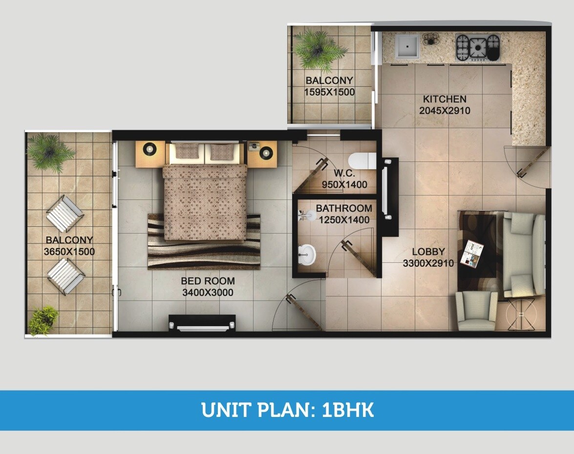 Floor plan of 1 BHK 425 Sq. Ft. Apartment in Tulsiani Easy In Homes, Gurgaon