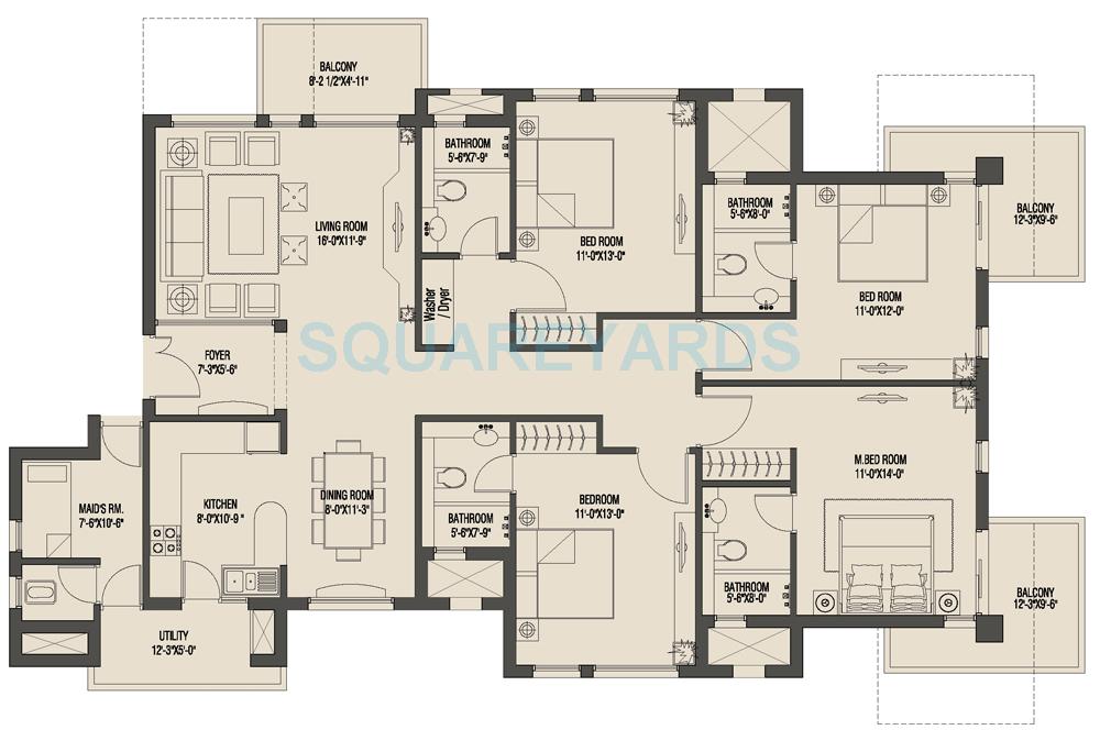 Floor plan of 4 BHK 2158 Sq. Ft. Apartment in Umang Monsoon Breeze Phase I, Gurgaon
