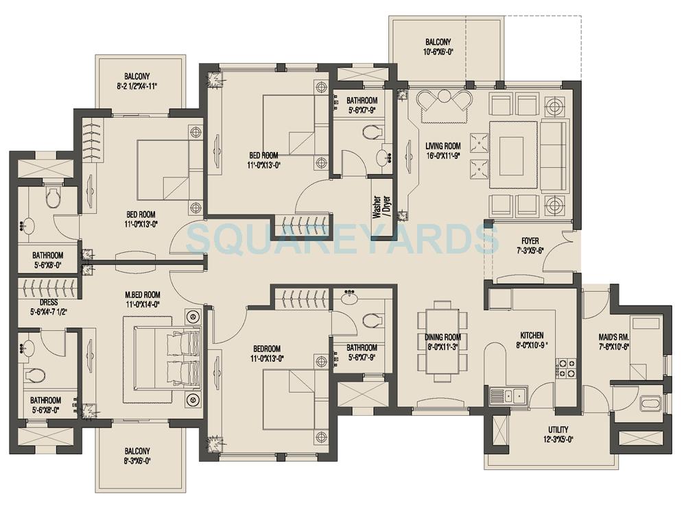 Floor plan of 4 BHK 2220 Sq. Ft. Apartment in Umang Monsoon Breeze Phase I, Gurgaon