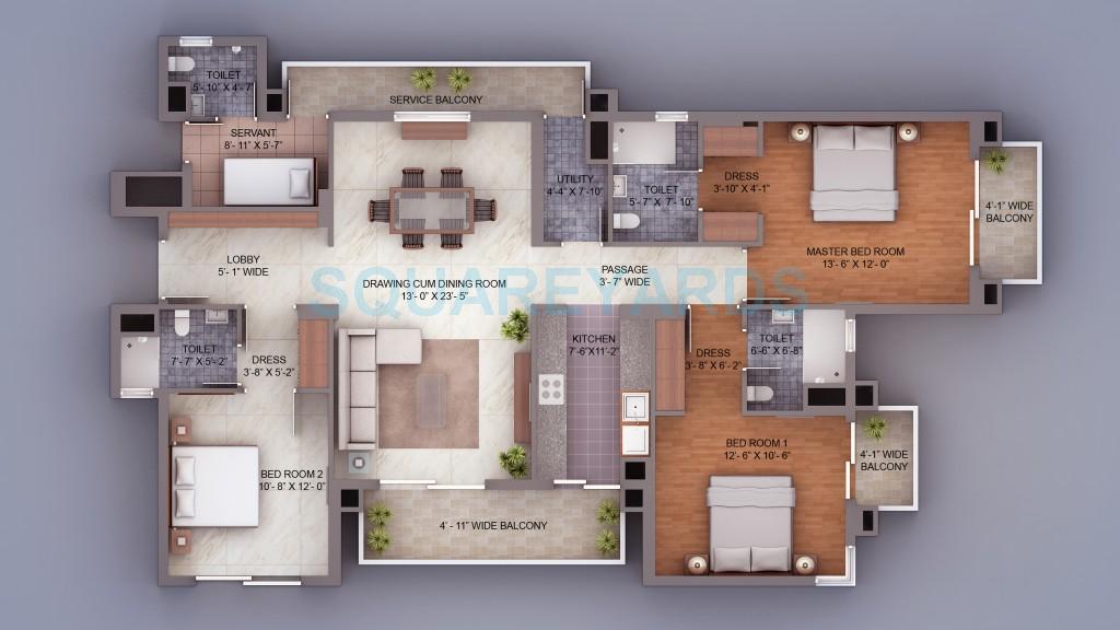 Floor plan of 3 BHK Apartment - 1940 sq. ft. in Umang Winter Hills, Gurgaon