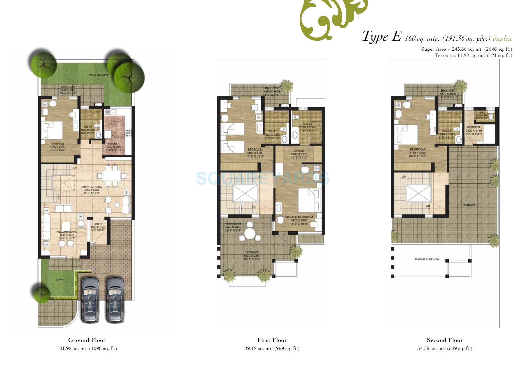 Floor plan of 4 BHK 2646 Sq. Ft. Villa in Unitech Alder Grove, Gurgaon