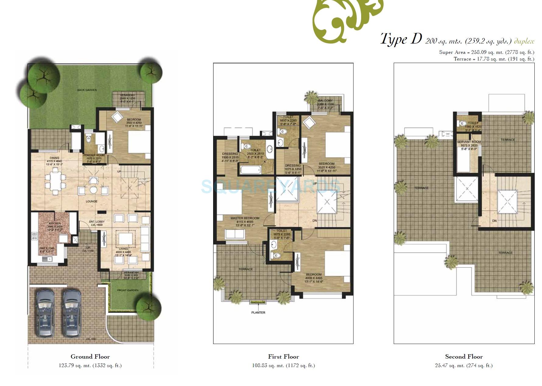 Floor plan of 4 BHK 2778 Sq. Ft. Villa in Unitech Alder Grove, Gurgaon