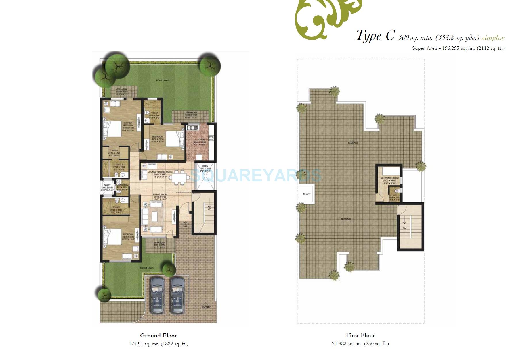 Floor plan of 3 BHK 2112 Sq. Ft. Villa in Unitech Alder Grove, Gurgaon