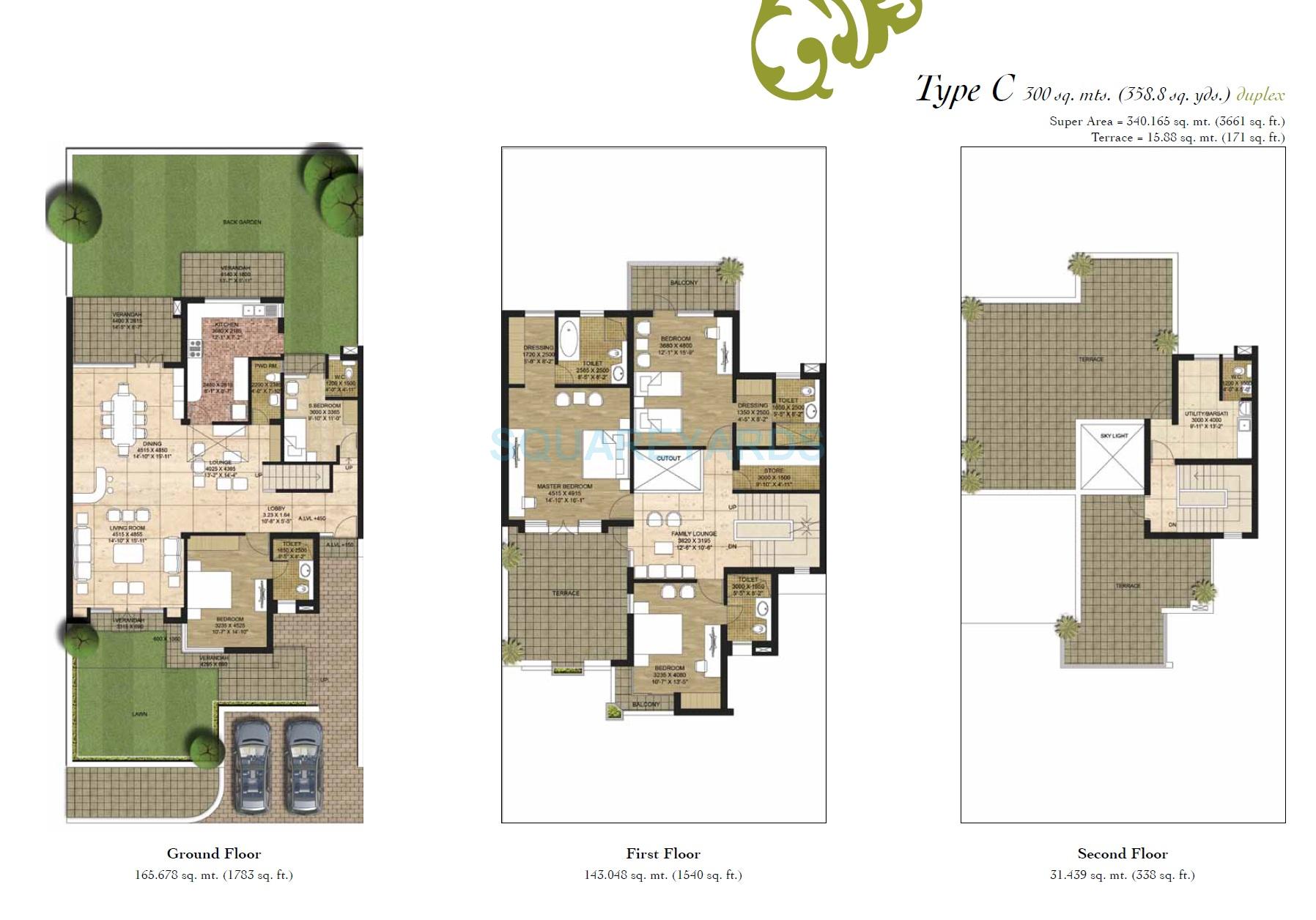 Floor plan of 4 BHK 3661 Sq. Ft. Villa in Unitech Alder Grove, Gurgaon