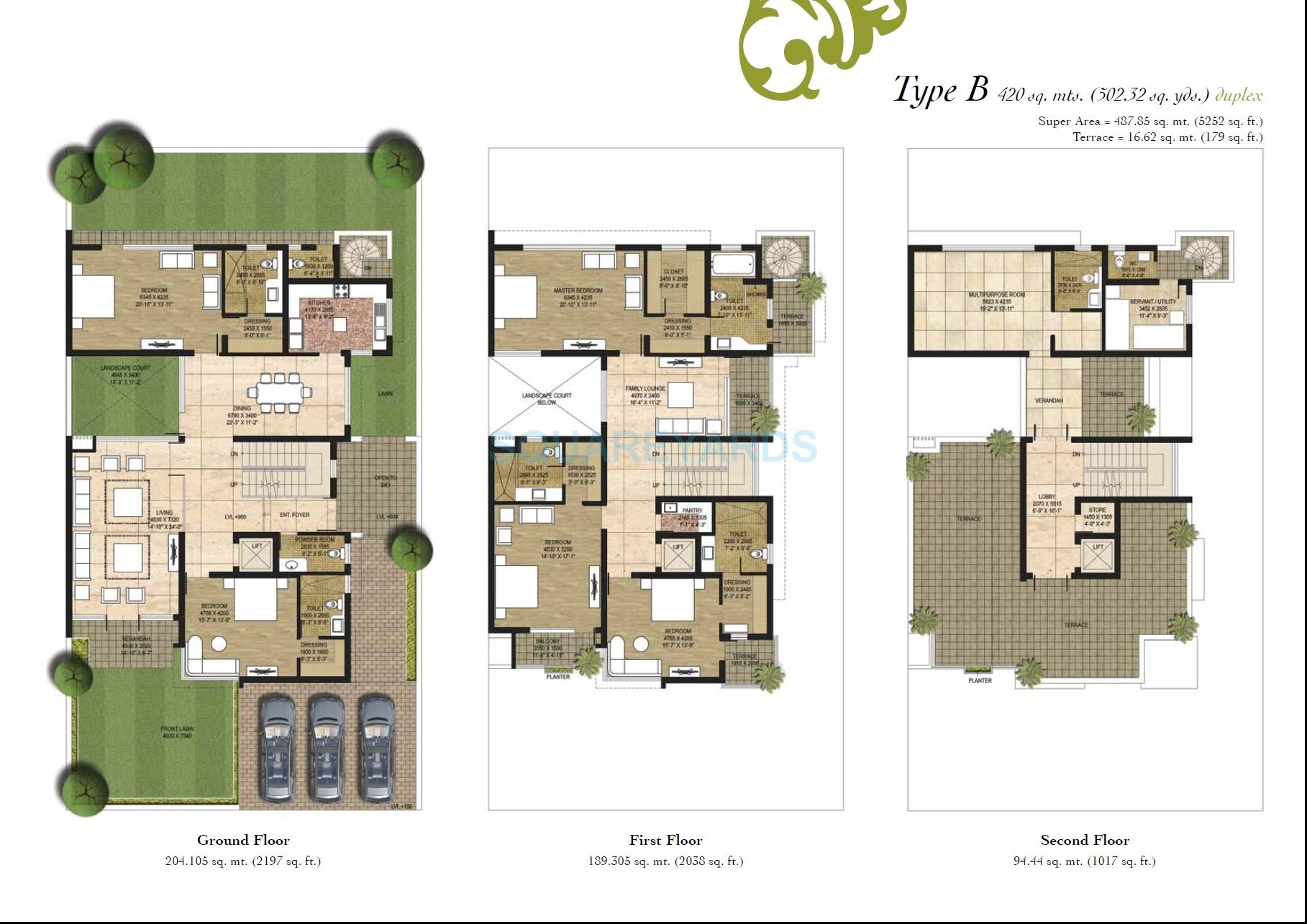 Floor plan of 5 BHK 5252 Sq. Ft. Villa in Unitech Alder Grove, Gurgaon