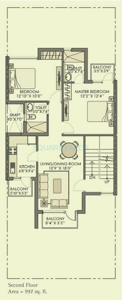 Floor plan of 2 BHK 925 Sq. Ft. Apartment in Unitech Anthea Floors, Gurgaon