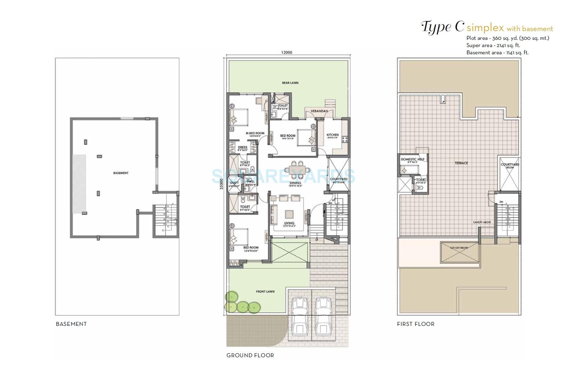 Floor plan of 3 BHK 2141 Sq. Ft. Villa in Unitech Espace Premiere, Gurgaon