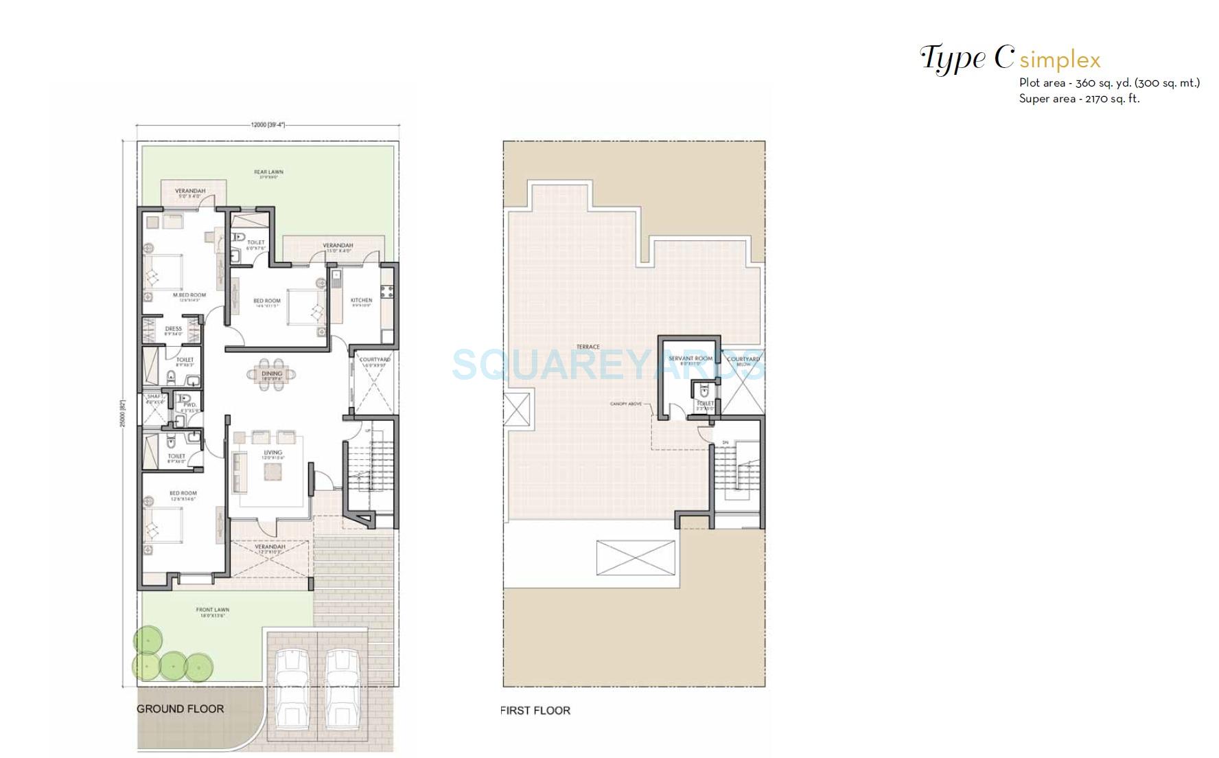 Floor plan of 3 BHK 2170 Sq. Ft. Villa in Unitech Espace Premiere, Gurgaon