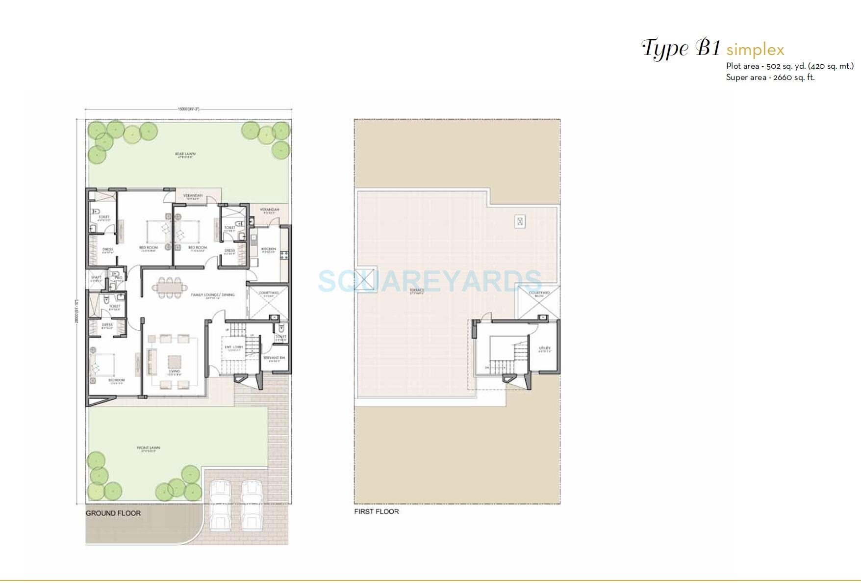 Floor plan of 3 BHK 2660 Sq. Ft. Villa in Unitech Espace Premiere, Gurgaon