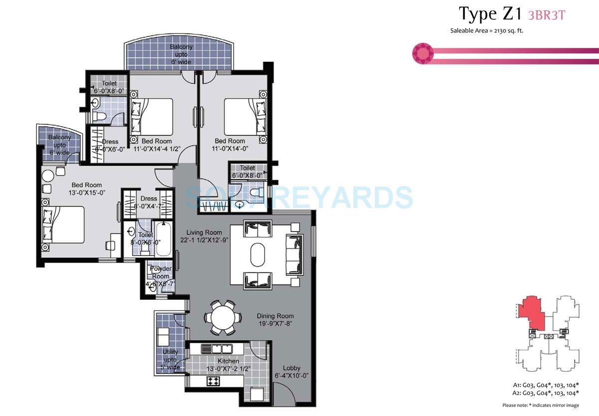 3 BHK 2130 Sq. Ft. Apartment in Unitech Exquisite