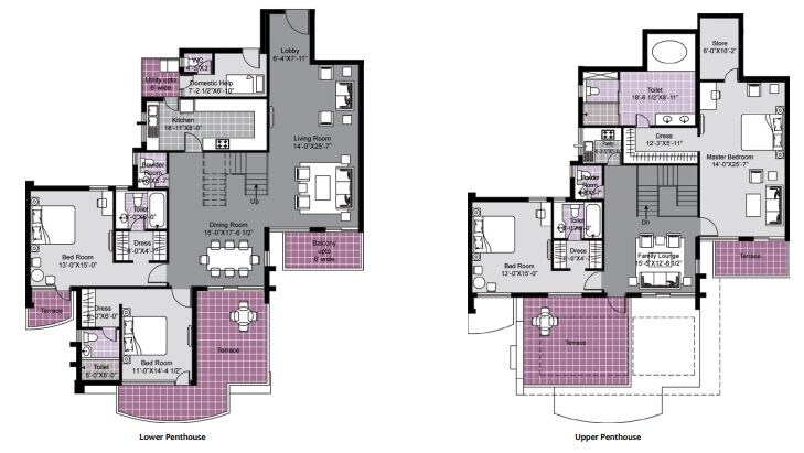 Floor plan of 4 BHK 3390 Sq. Ft. Penthouse in Unitech Exquisites, Gurgaon