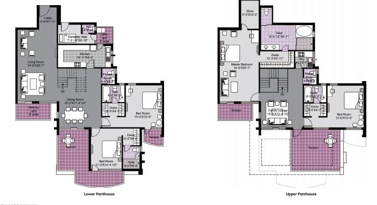 Floor plan of 4 BHK 3960 Sq. Ft. Penthouse in Unitech Exquisites, Gurgaon