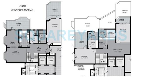 Floor plan of 3 BHK 2545 Sq. Ft. Penthouse in Unitech Palms, Gurgaon