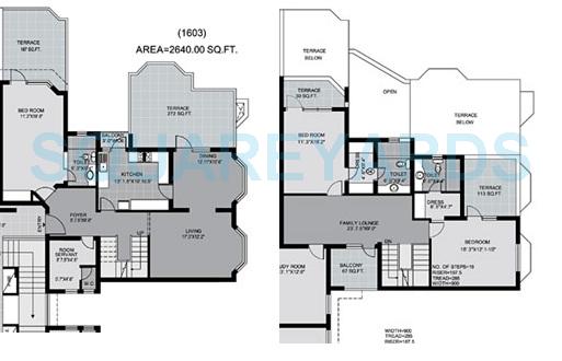 Floor plan of 3 BHK 2640 Sq. Ft. Penthouse in Unitech Palms, Gurgaon