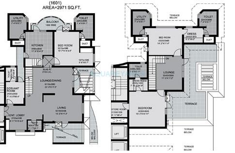 Floor plan of 3 BHK 2971 Sq. Ft. Penthouse in Unitech Palms, Gurgaon