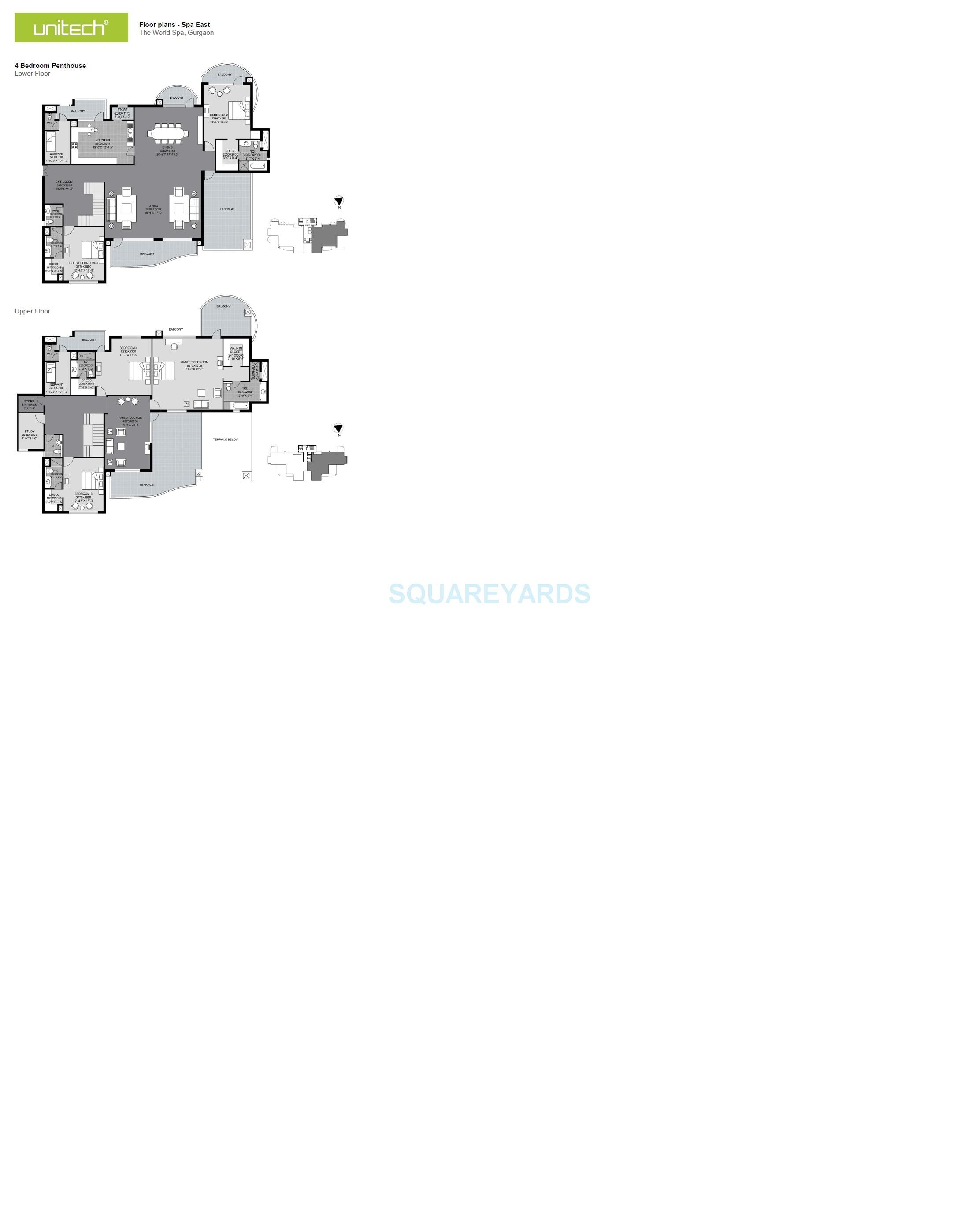 Floor plan of 5 BHK 6652 Sq. Ft. Penthouse in Unitech The World Spa, Gurgaon