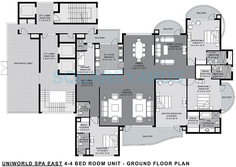 Floor plan of 4 BHK 4176 Sq. Ft. Apartment in Unitech The World Spa, Gurgaon