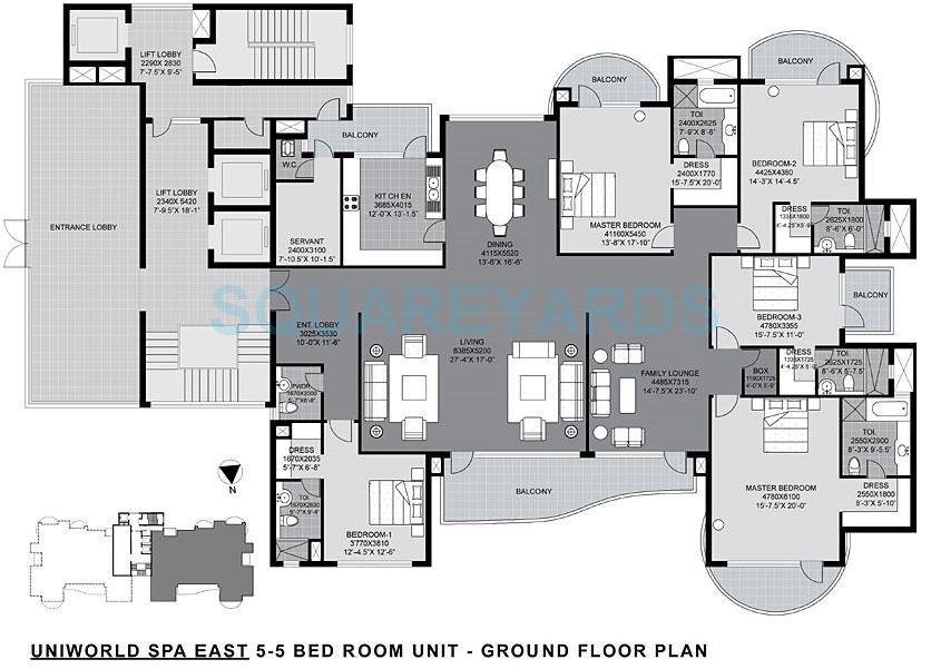 Floor plan of 5 BHK 4972 Sq. Ft. Apartment in Unitech The World Spa, Gurgaon