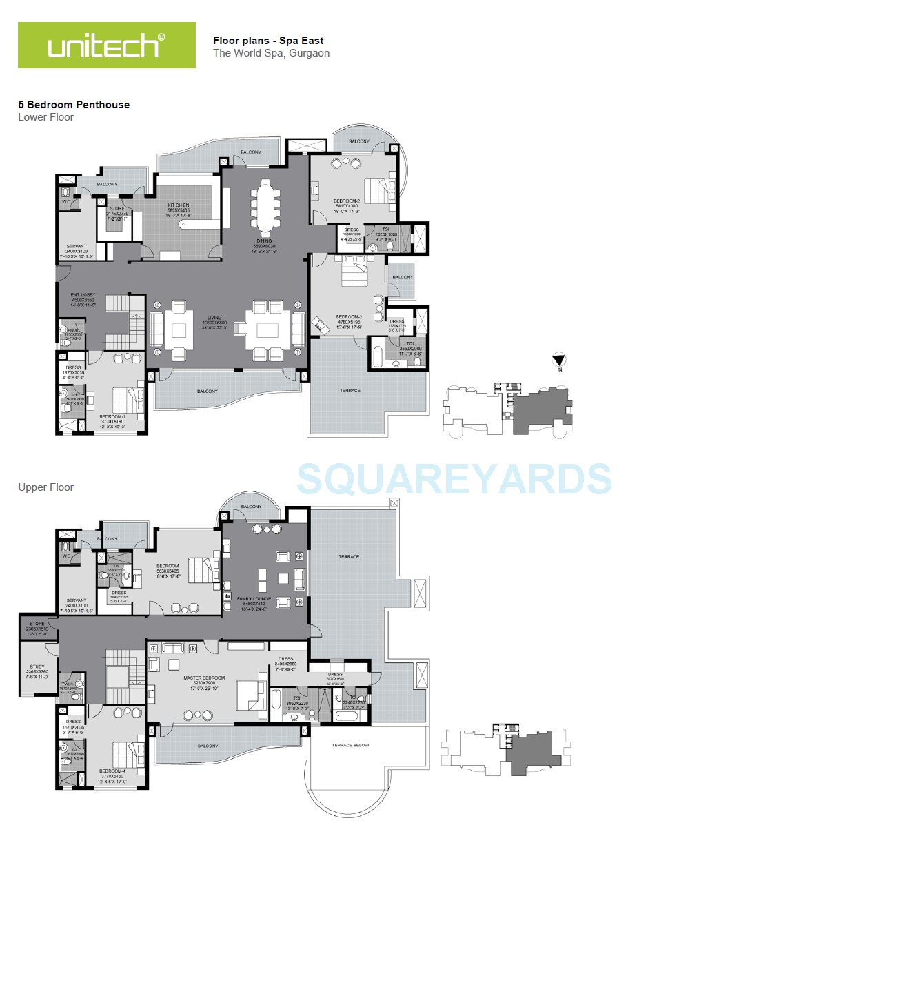 Floor plan of 6 BHK 7868 Sq. Ft. Penthouse in Unitech The World Spa, Gurgaon