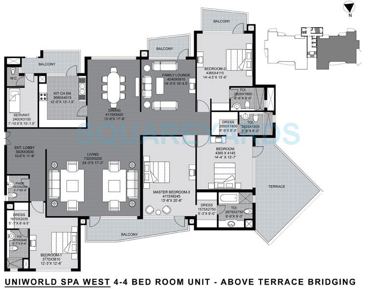 Floor plan of 4 BHK 4025 Sq. Ft. Apartment in Unitech The World Spa, Gurgaon