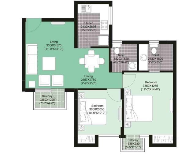  2 BHK Apartment at Unitech Uniworld Gardens 2, Sector 47 – for Rent