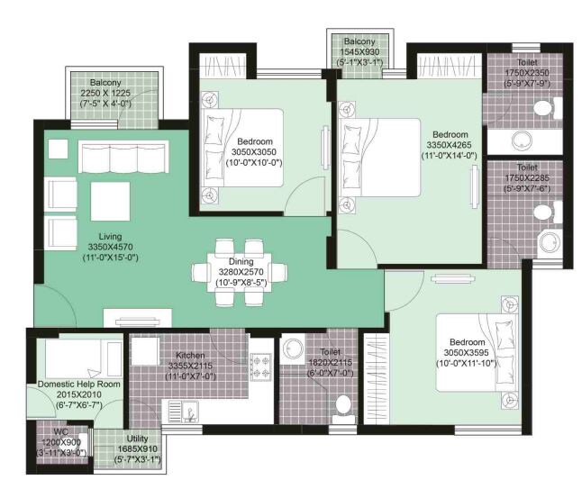 Other, unitech-uniworld-gardens-2 3 Bedroom 1355 Sq.Ft. Apartment In Sector 47 Gurgaon 8769433
