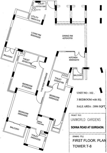  3 BHK Apartment at Unitech Uniworld Gardens, Sector 47 – for Rent