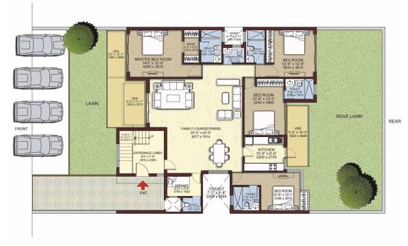Floor plan of 4 BHK 2296 Sq. Ft. Ind Floor in Unitech Woodstock Floors, Gurgaon