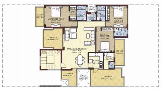 Floor plan of 3 BHK 1835 Sq. Ft. Ind Floor in Unitech Woodstock Floors, Gurgaon