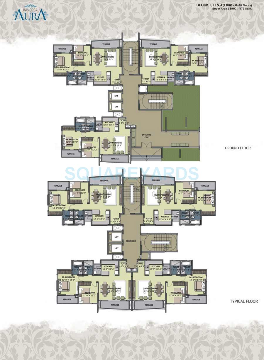 Floor plan of 2 BHK 1179 Sq. Ft. Apartment in Universal Aura, Gurgaon