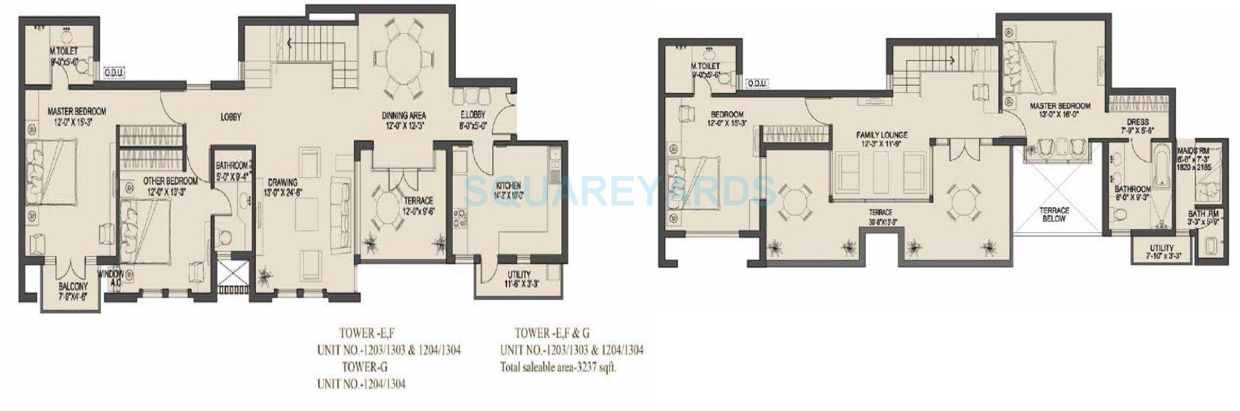 Floor plan of 4 BHK 3237 Sq. Ft. Apartment in Uppals Canary Homes, Gurgaon