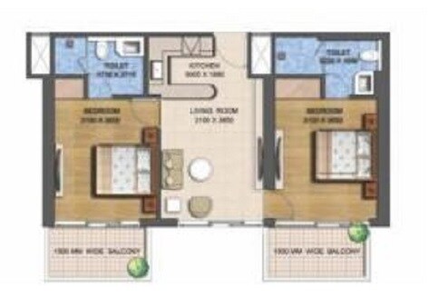 Floor plan of 2 BHK 950 Sq. Ft. Apartment in V Square Oodles Skywalk, Gurgaon