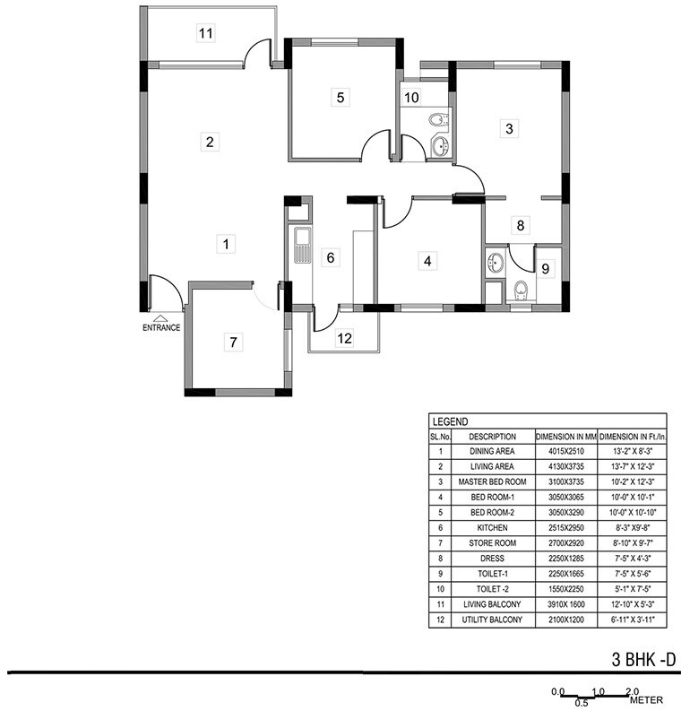 Floor plan of 3 BHK 2150 Sq. Ft. Apartment in Vatika Boulevard Heights and Residences, Gurgaon