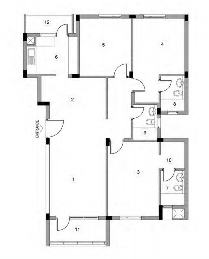 Floor plan of 3 BHK 1775 Sq. Ft. Apartment in Vatika Boulevard Residences, Gurgaon