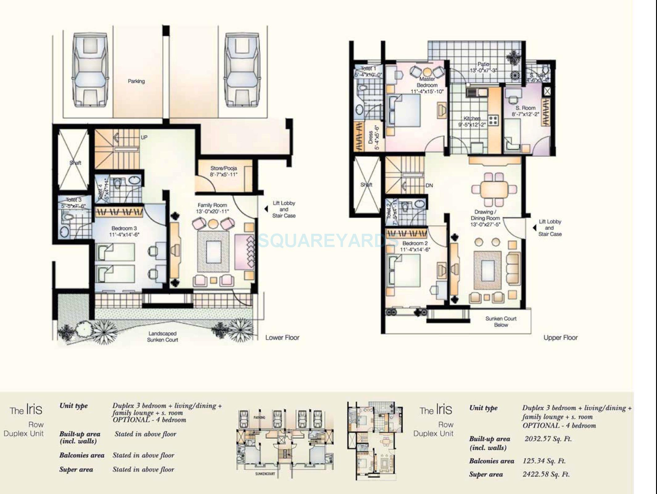 Floor plan of 3 BHK 2423 Sq. Ft. Apartment in Vatika City, Gurgaon