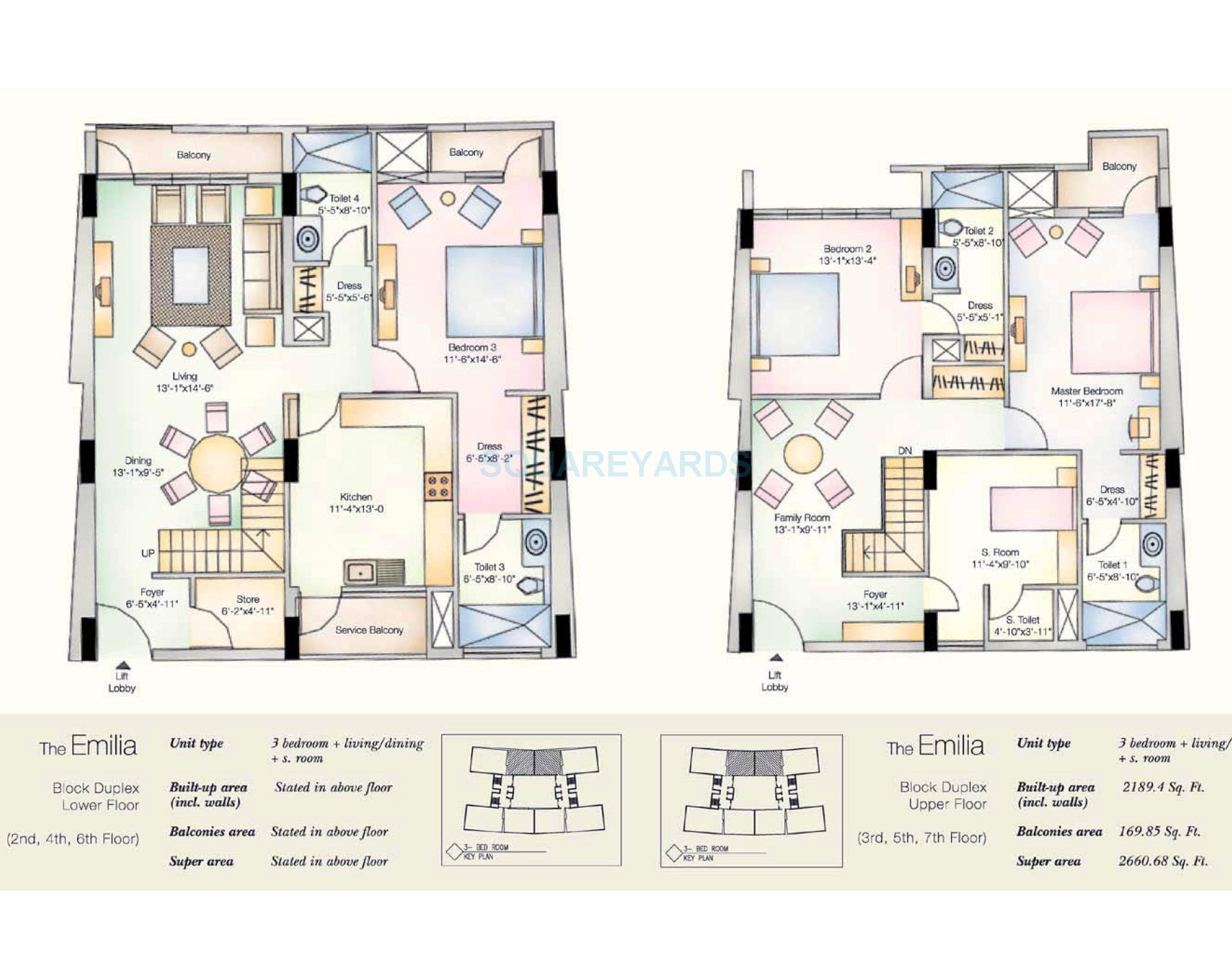 Floor plan of 3 BHK 2661 Sq. Ft. Apartment in Vatika City, Gurgaon