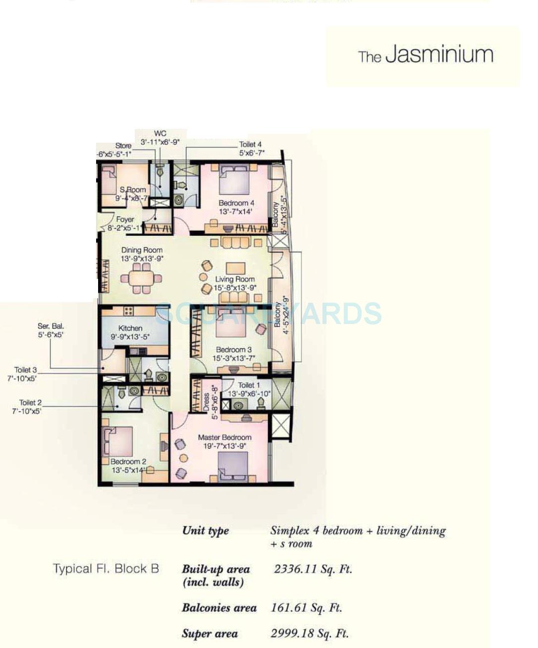 Floor plan of 4 BHK 2999 Sq. Ft. Apartment in Vatika City, Gurgaon