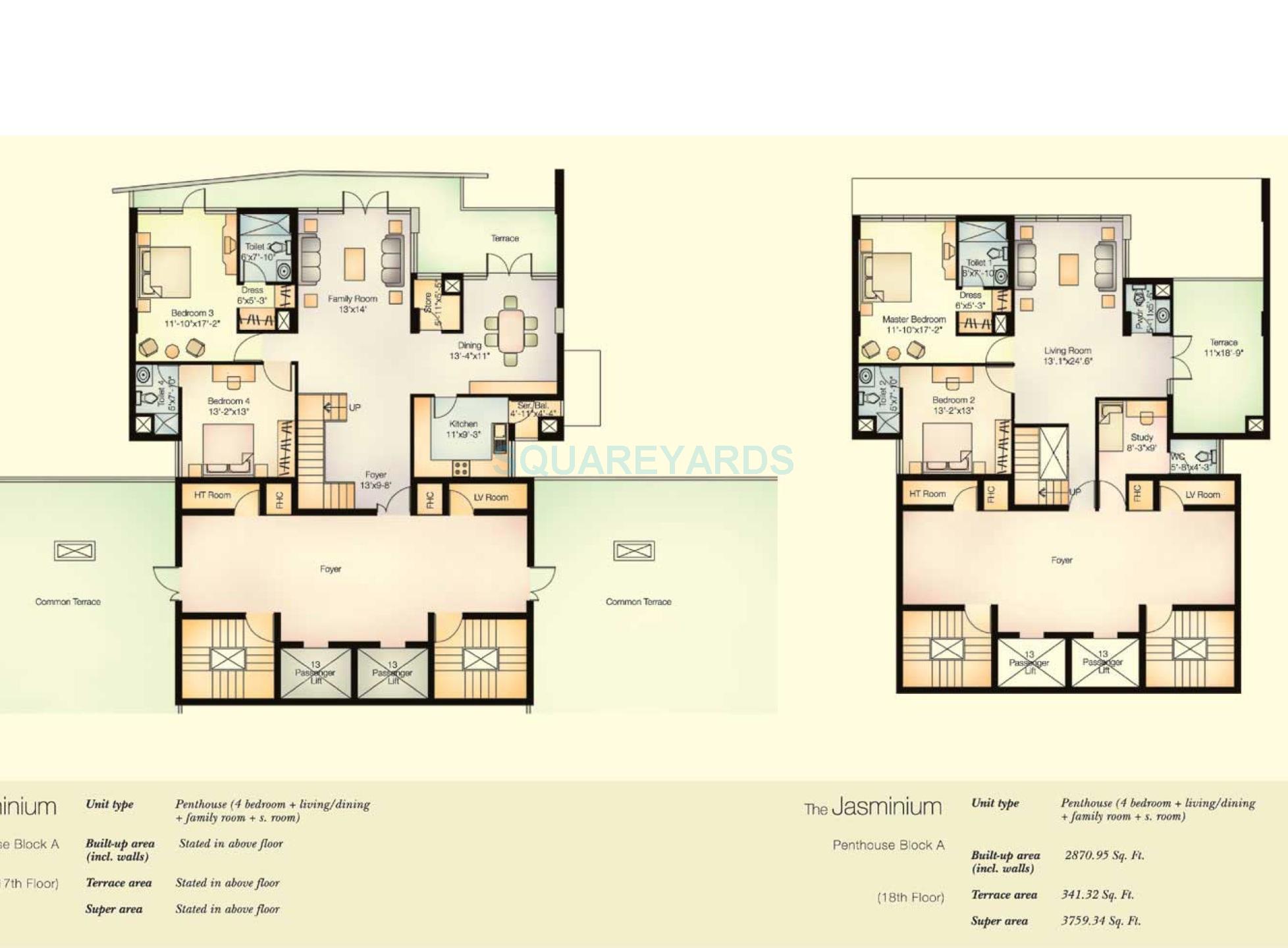 Floor plan of 4 BHK 3759 Sq. Ft. Penthouse in Vatika City, Gurgaon