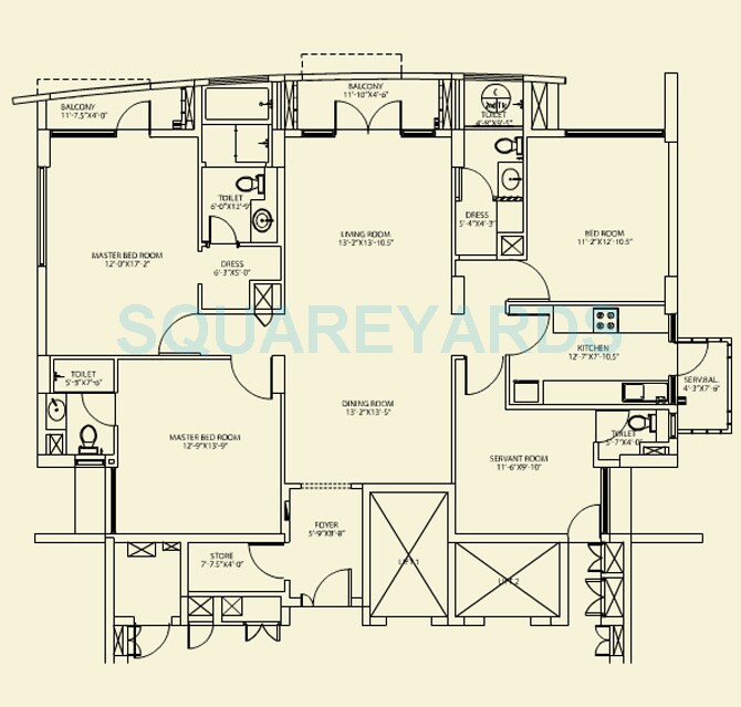 Floor plan of 3 BHK 2650 Sq. Ft. Apartment in Vatika City-Sovereign, Gurgaon