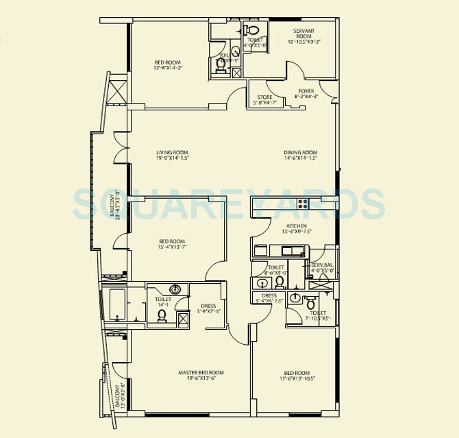 Floor plan of 4 BHK 2942 Sq. Ft. Apartment in Vatika City-Sovereign, Gurgaon