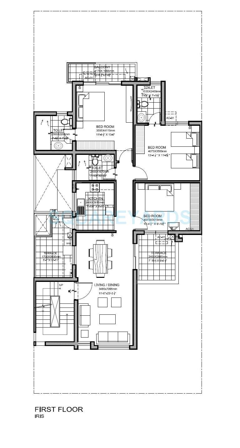 Floor plan of 3 BHK 1386 Sq. Ft. Ind Floor in Vatika India Next Floors, Gurgaon
