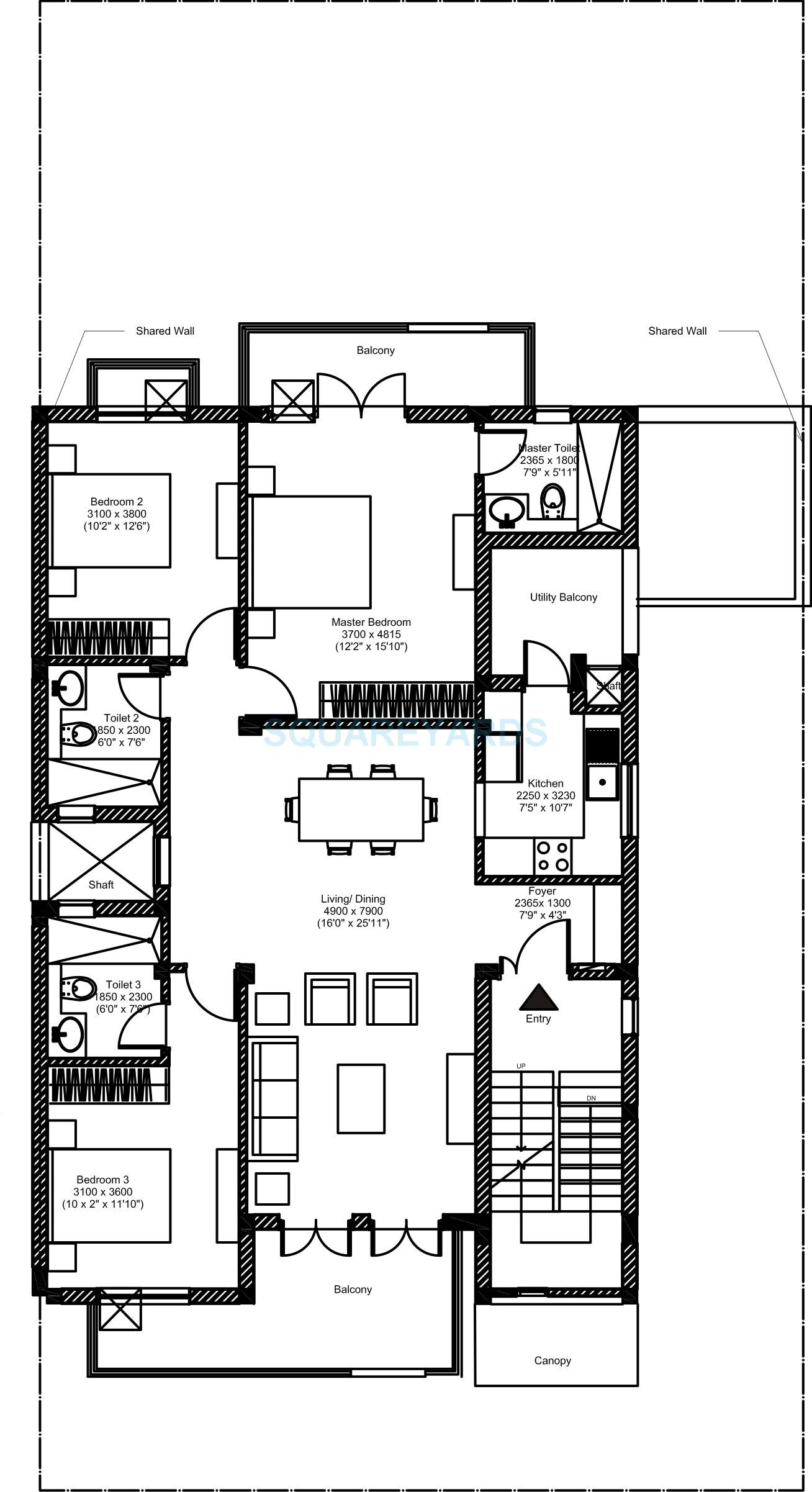 Floor plan of 3 BHK 1653 Sq. Ft. Ind Floor in Vatika INXT Floors, Gurgaon