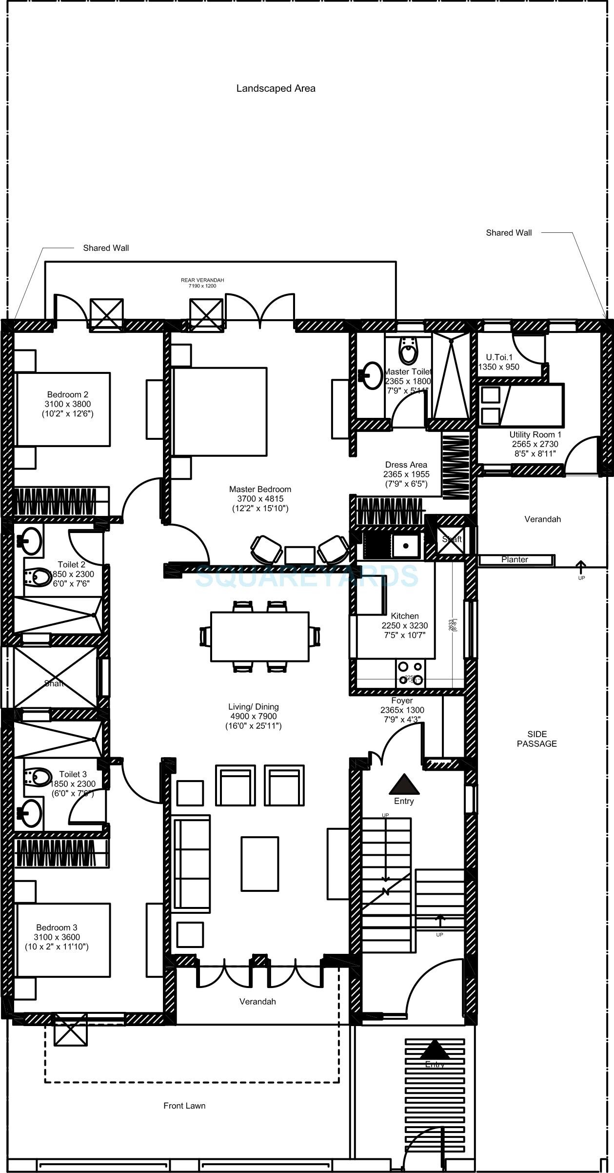 Floor plan of 3 BHK 1839 Sq. Ft. Ind Floor in Vatika INXT Floors, Gurgaon