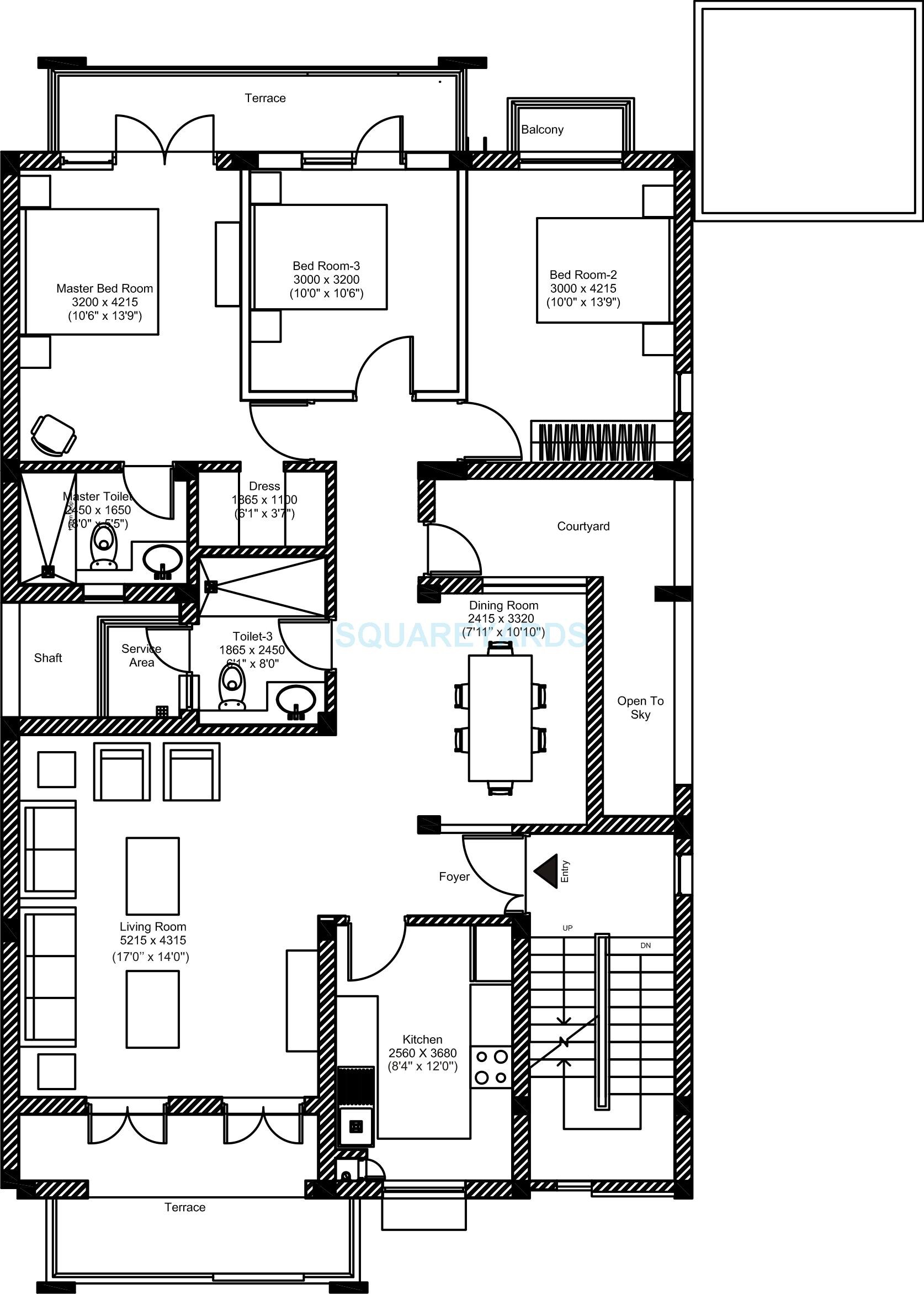 Floor plan of 3 BHK 1423 Sq. Ft. Ind Floor in Vatika INXT Floors, Gurgaon