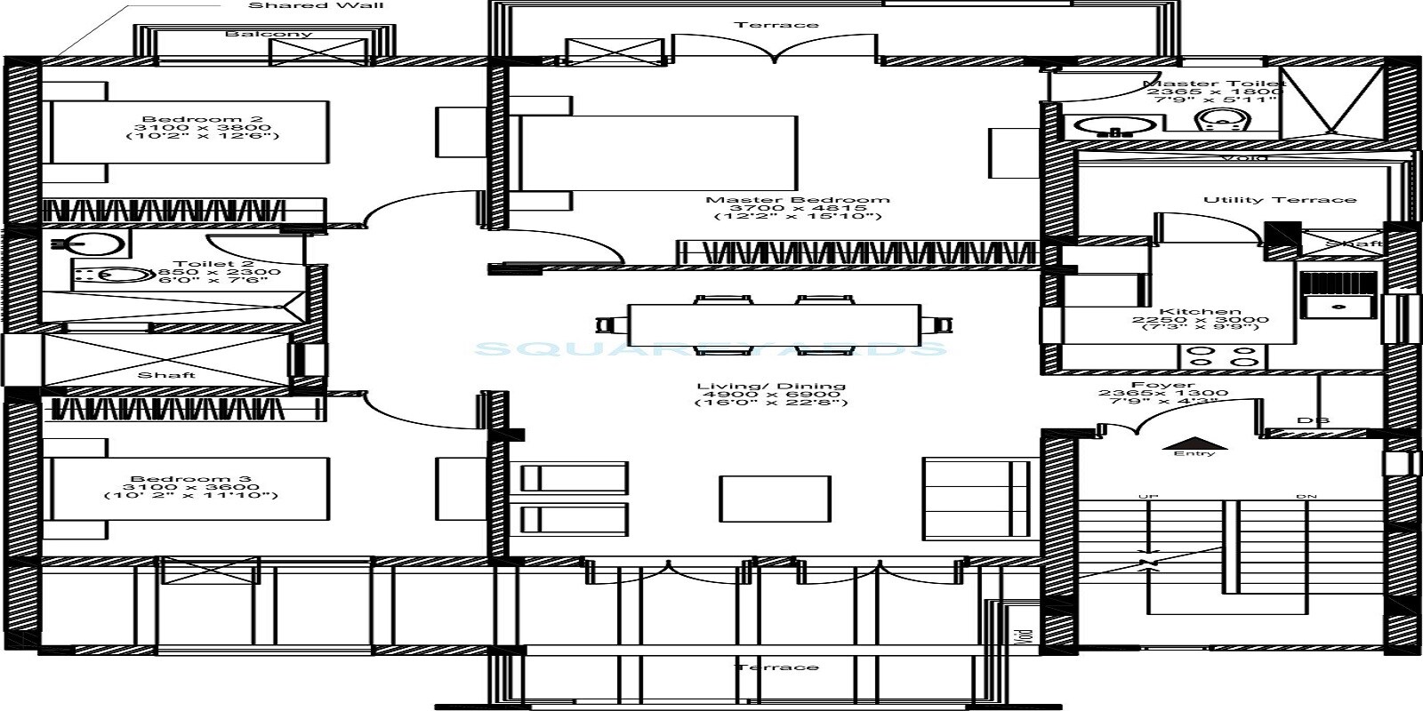 Floor plan of 3 BHK 1386 Sq. Ft. Ind Floor in Vatika INXT Floors, Gurgaon