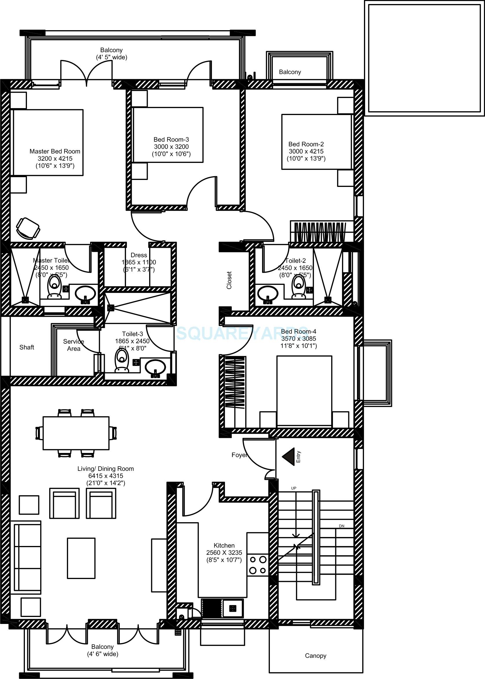 Floor plan of 4 BHK 1792 Sq. Ft. Ind Floor in Vatika INXT Floors, Gurgaon