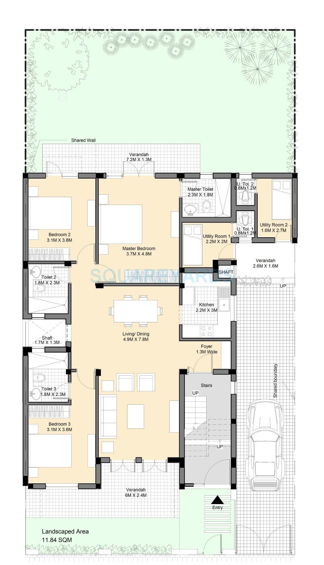 Floor plan of 3 BHK 1725 Sq. Ft. Ind Floor in Vatika Premium Floors, Gurgaon